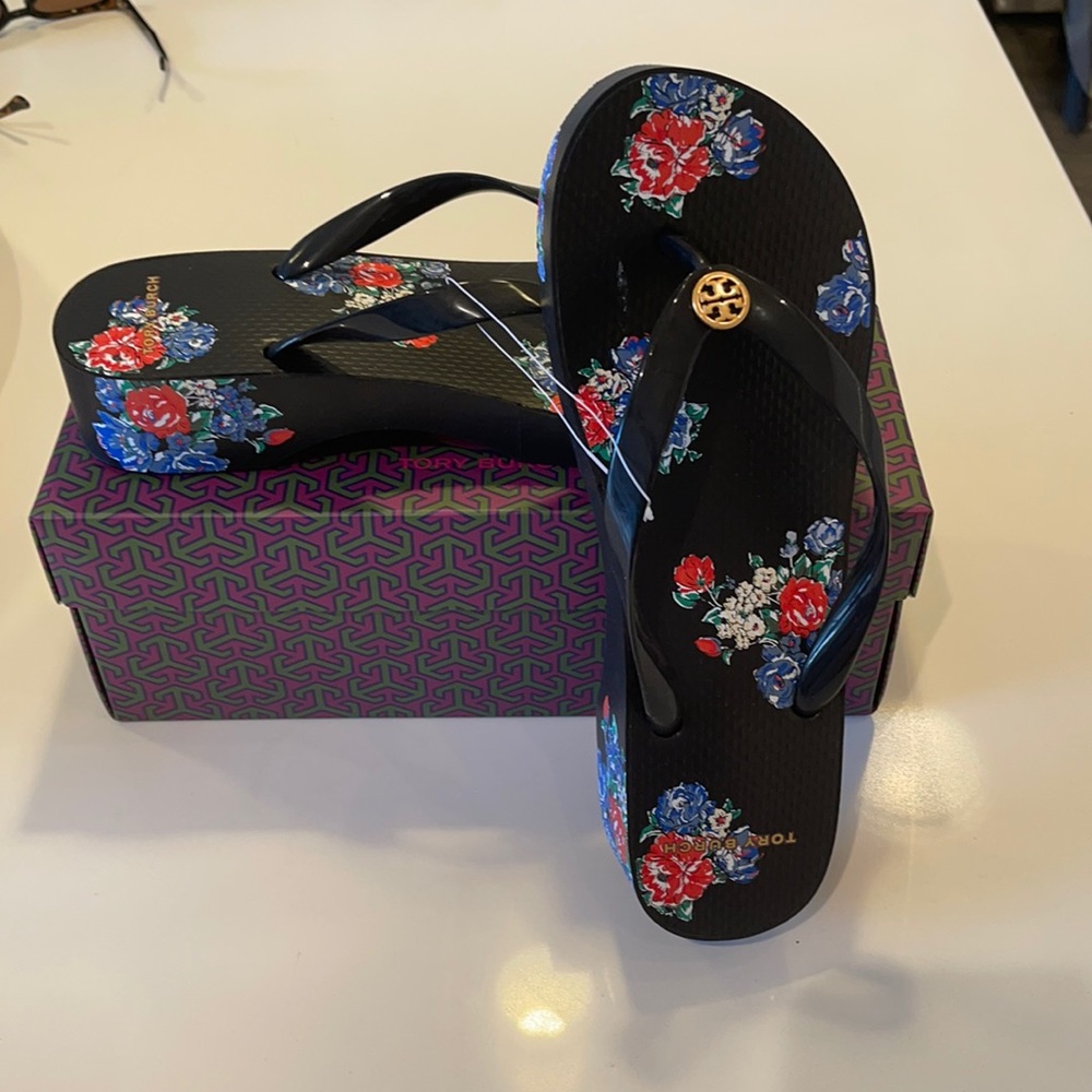 Tory Burch Tea Rose platform flip flops